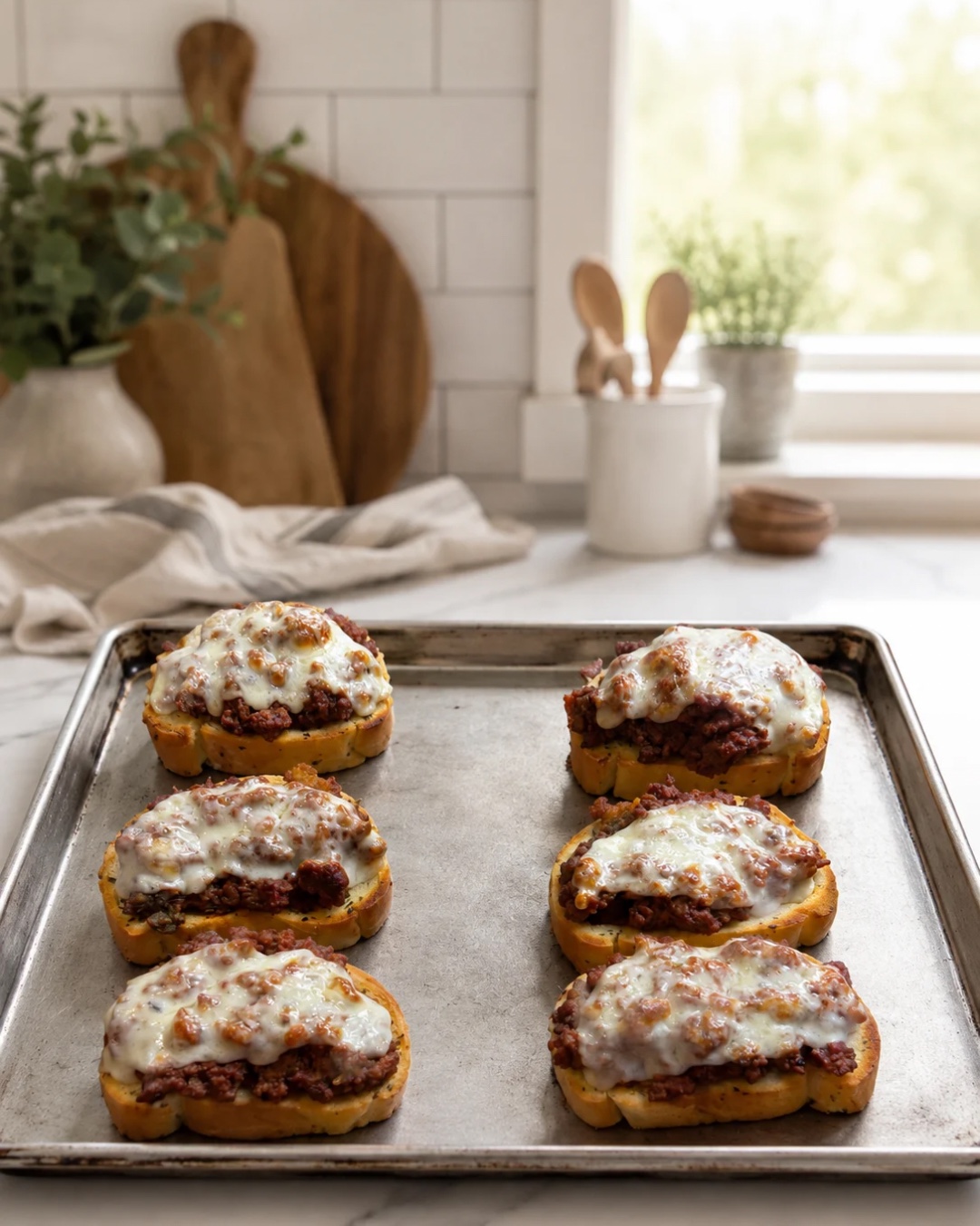Cheesy baked sandwiches on a sheet pan